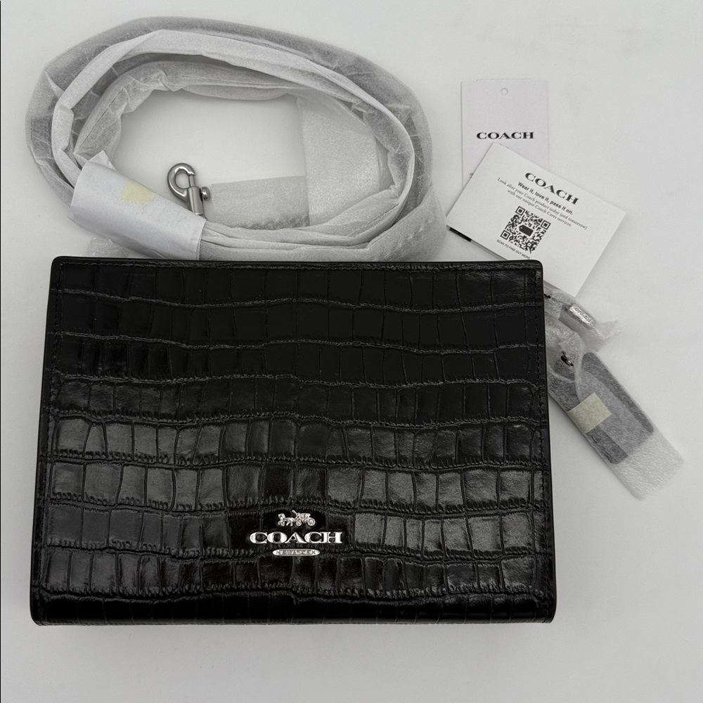 Coach Slim Crossbody Croc Embossed Bag Black